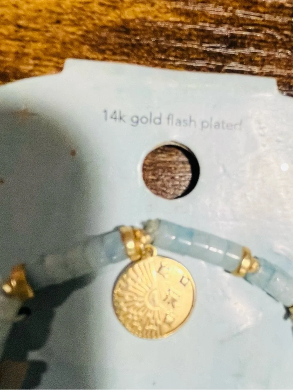 Blue Quartz Beaded Bracelet with 14K Gold Flash Plated accents - Picture 2 of 4